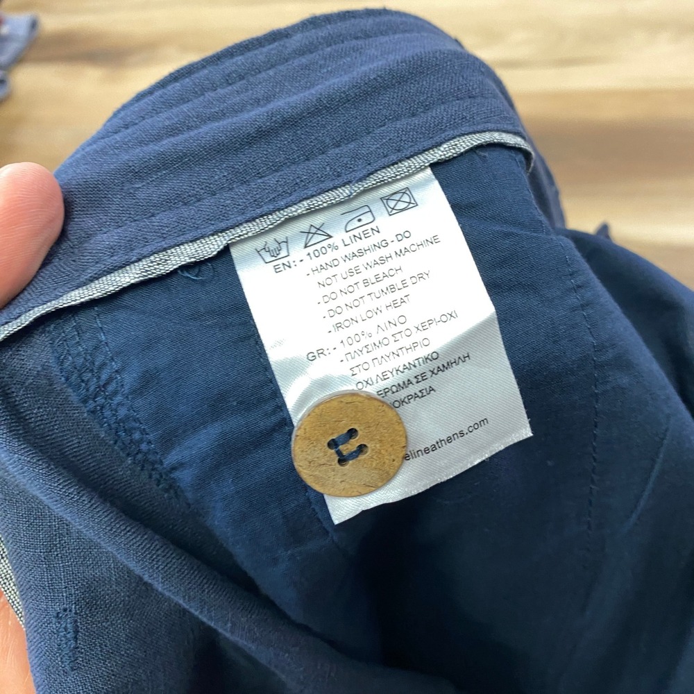 Free Line Athens Linen Pants Mens 34 Minimalist 100% Linen Straight Navy Summer - Picture 4 of 9